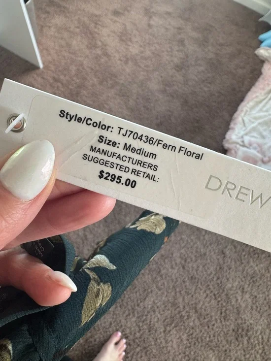 DREW Fern Floral Green Smocked Waist Sleeveless Mini Dress Ruffled M NEW $295 - Picture 5 of 5